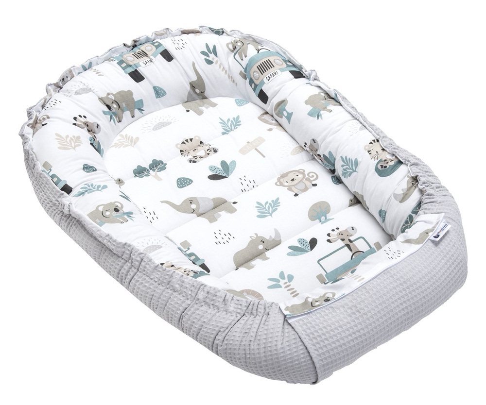 Medi Partners Baby cocoon/nest – Waffle – Mint Zoo + Gray Waffle