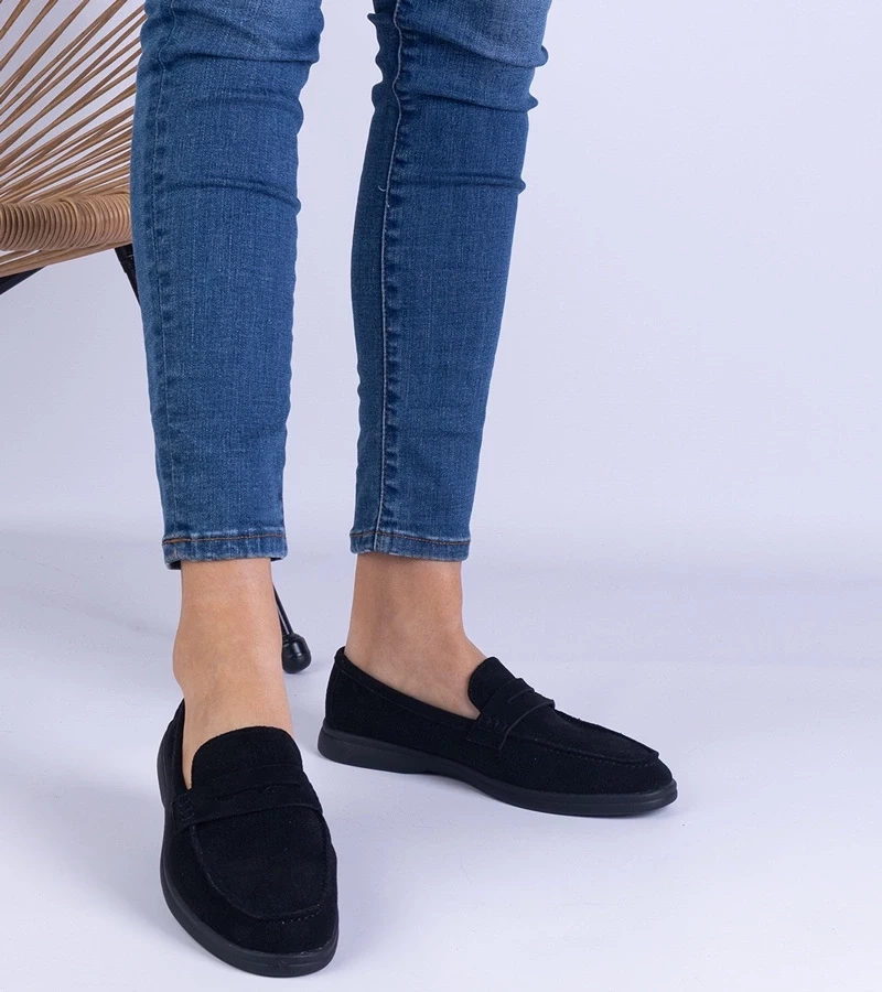 Gemre Mocasini clasici negri perforați din piele ecologică întoarsă Sargossi