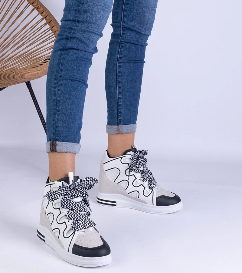 Gemre Adidași damă alb-negru cu șireturi groase Gralina