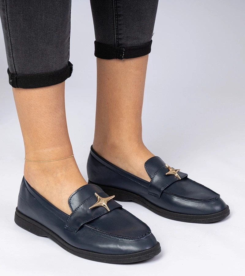 Gemre Mocasini de damă bleumarin cu ornament auriu Senna