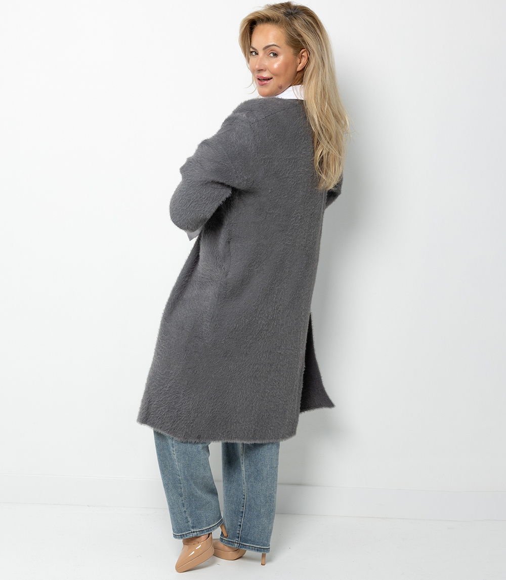 Pri Soft knit cardigan with puffy hair ALBA