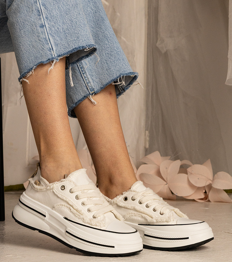 Gemre Adidași albi de damă cu talpă groasă Kallara