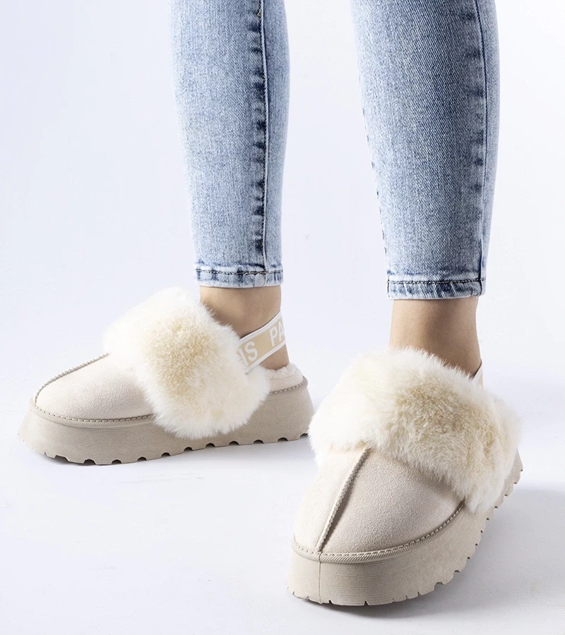 marka niezdefiniowana Papuci călduroși de culoare bej deschis cu elastic Sangro