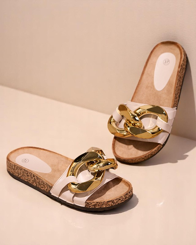 Resti Royalfashion Beige women&#039;s flip-flops with embellishment Sofig