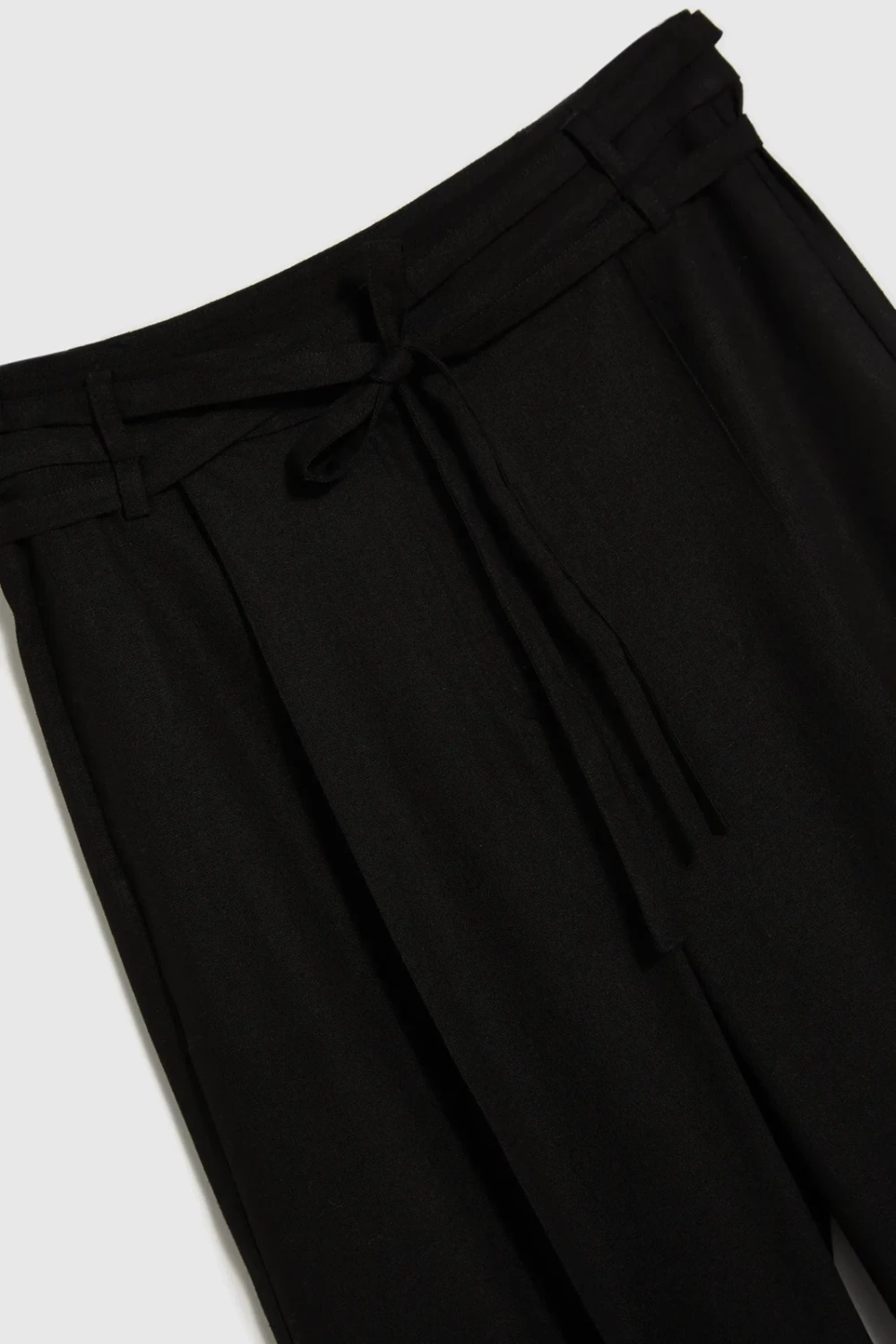 Marisse Black Linen Wide-Leg Trousers