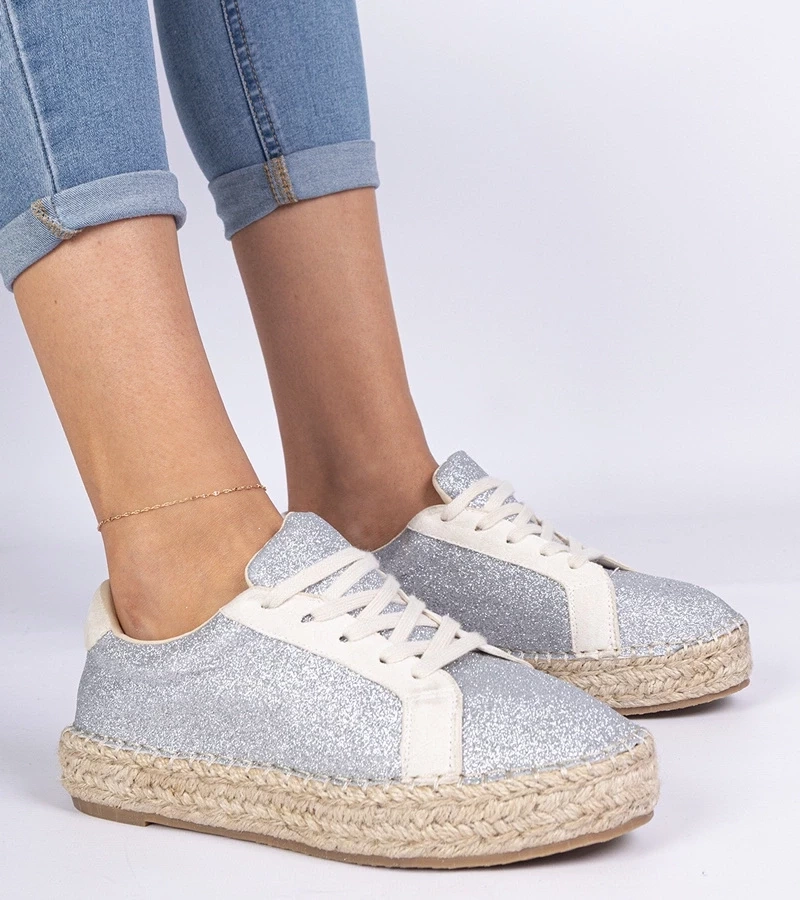Gemre Espadrile argintii de damă decorate cu sclipici Taredo