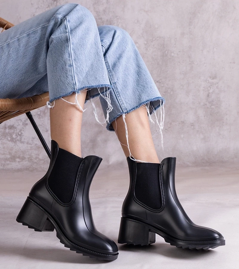 Gemre Botine negre tip cizme de ploaie cu toc Surien