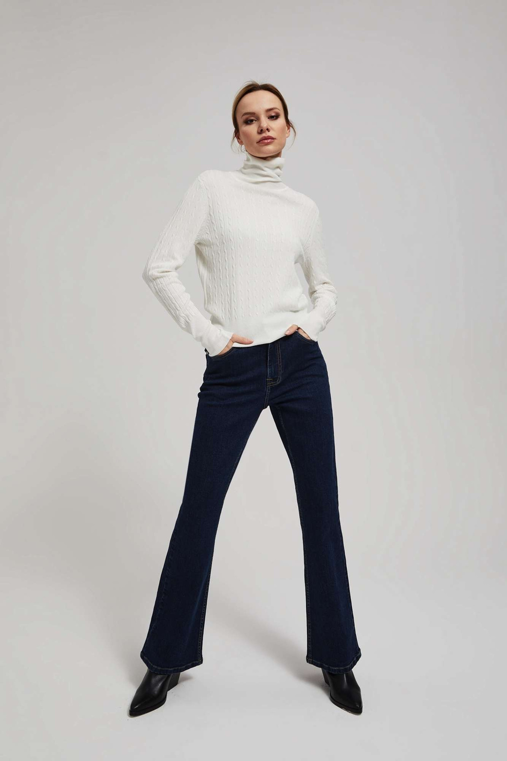 Marisse Thin Turtleneck Sweater, Pearl