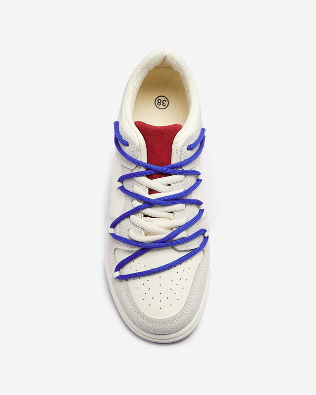 Resti White-gray women's sports sneakers with navy blue laces Olierinc - Footwear