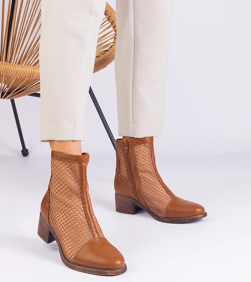 Gemre Botine maro din plasă cu toc Melarka