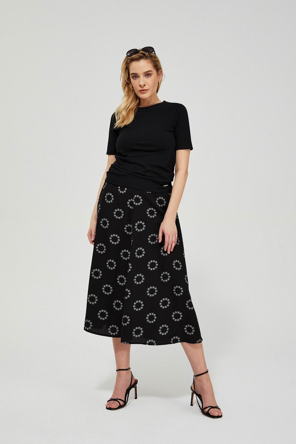 Marisse Flared Skirt With Print L-Sc-3421 Black