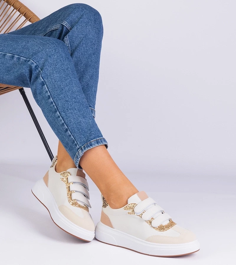 Gemre Adidași bej pentru femei cu arici decorați cu sclipici Kasabella