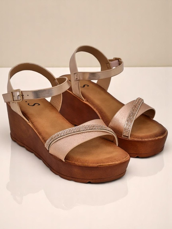 Resti Women's wedge sandals with rhinestones and glitter Aurora Glow