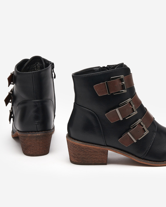 Resti Black ankle boots on a low post Asteria - Footwear