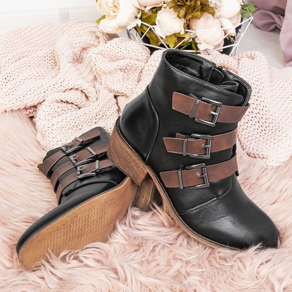 Resti Black ankle boots on a low post Asteria - Footwear
