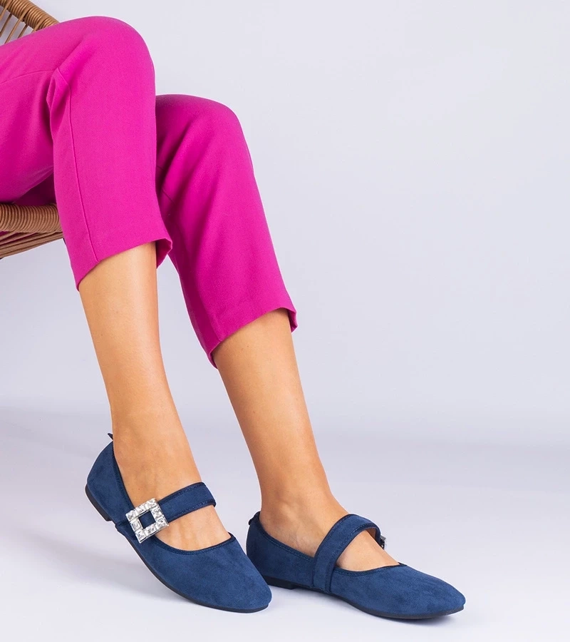 marka niezdefiniowana Navy blue ballet flats adorned with a crystal buckle Demetra