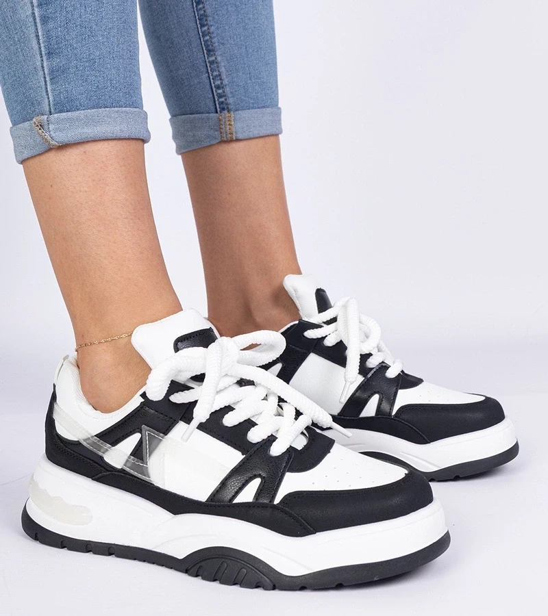 Gemre Adidași alb-negru cu șireturi groase Luciana