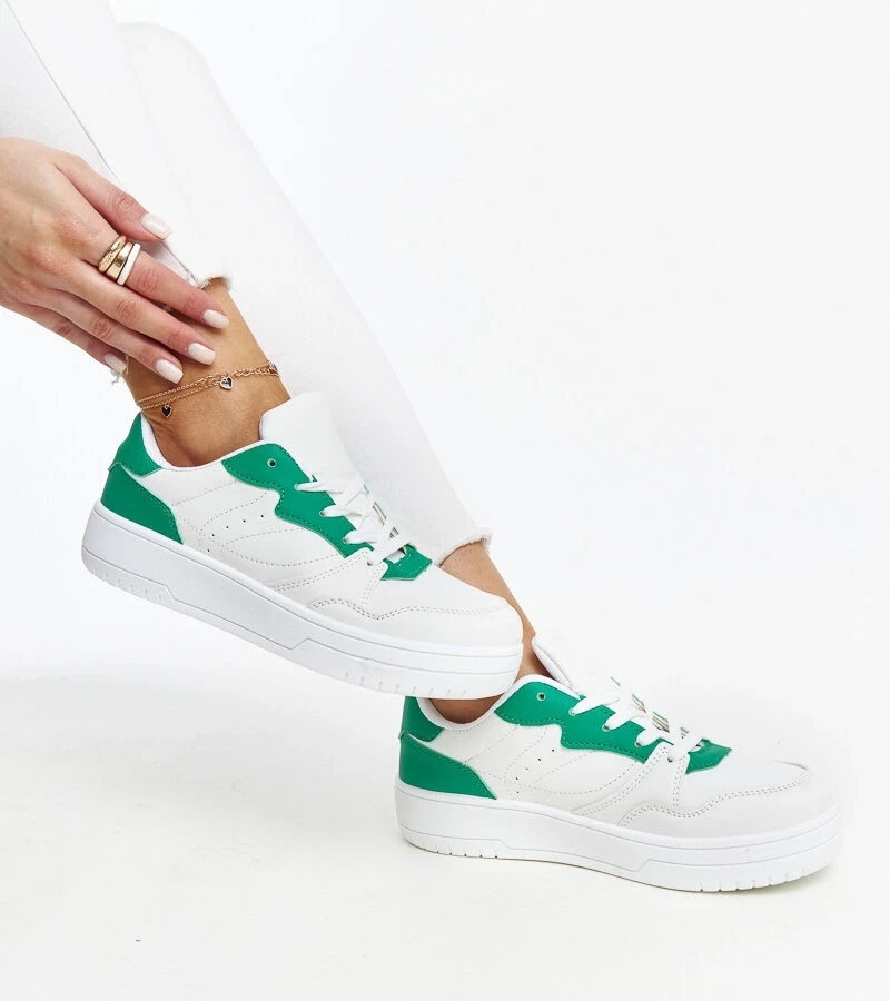 Gemre Sneakersi albi cu accent verde Fournie