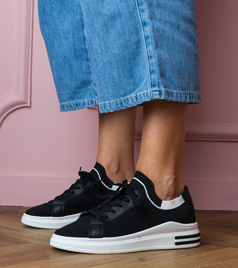 marka niezdefiniowana Black womens platform sneakers with laces Selinda