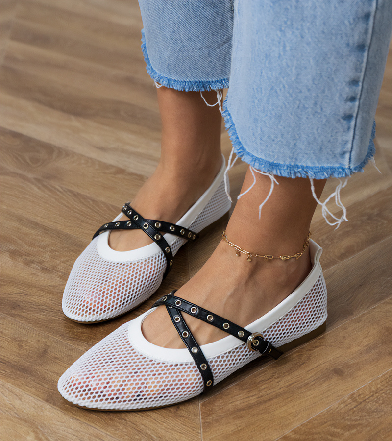 Gemre Balerini albi din plasă cu cataramă decorativă Zerid