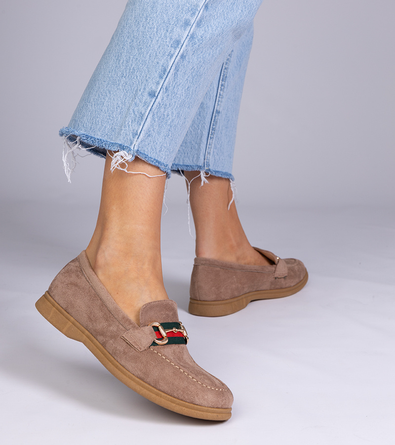 marka niezdefiniowana Brown suede loafers with gold decoration Daliana