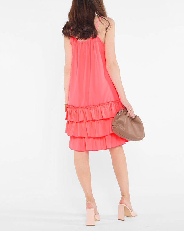 Resti Pink neon women's dress on straps with frills - Clothing