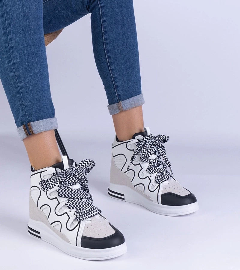 Gemre Adidași damă alb-negru cu șireturi groase Gralina