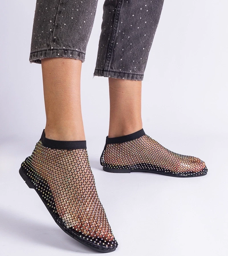 Gemre Sandale negre din plasă cu pietre strălucitoare Antalia