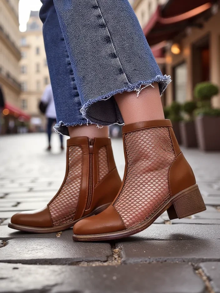 Resti Womens perforated ankle boots on a low heel Rowices