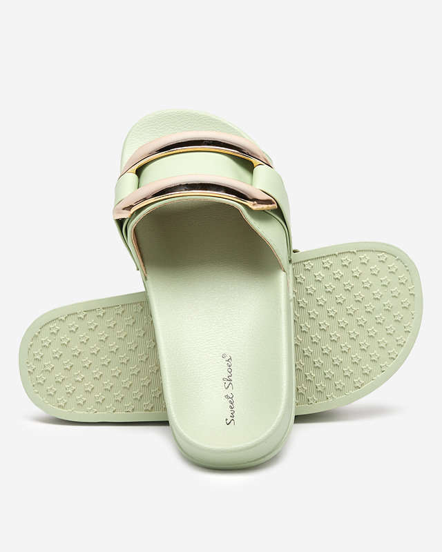 Resti Women's green slippers with golden Serina ornament - Footwear