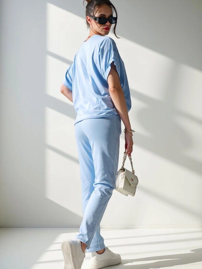 Resti Women's cotton set with short sleeves and straight pants