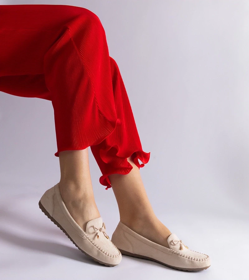 Gemre Mocasini bej cu fundiță din piele întoarsă cu fundiță Treja