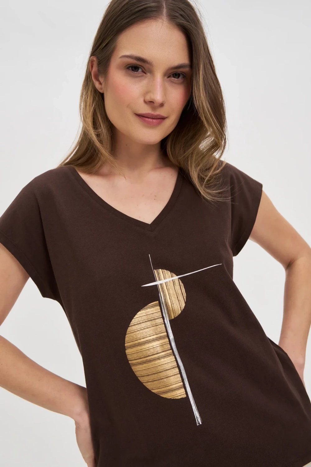 Marisse Brown Cotton T-Shirt