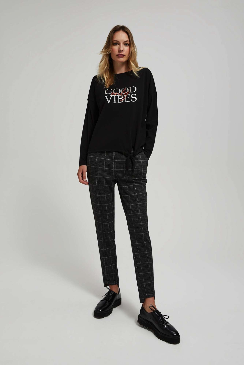 Marisse Black Blouse With An Inscription And Ties