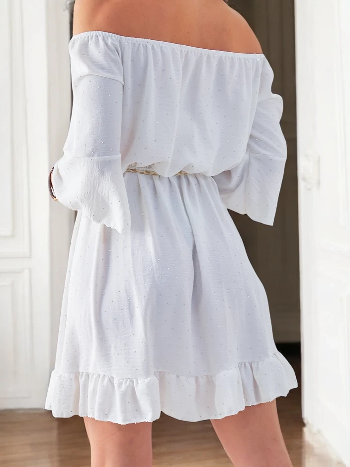 Resti Women's mini dress off-the-shoulder with long sleeves and rhinestones