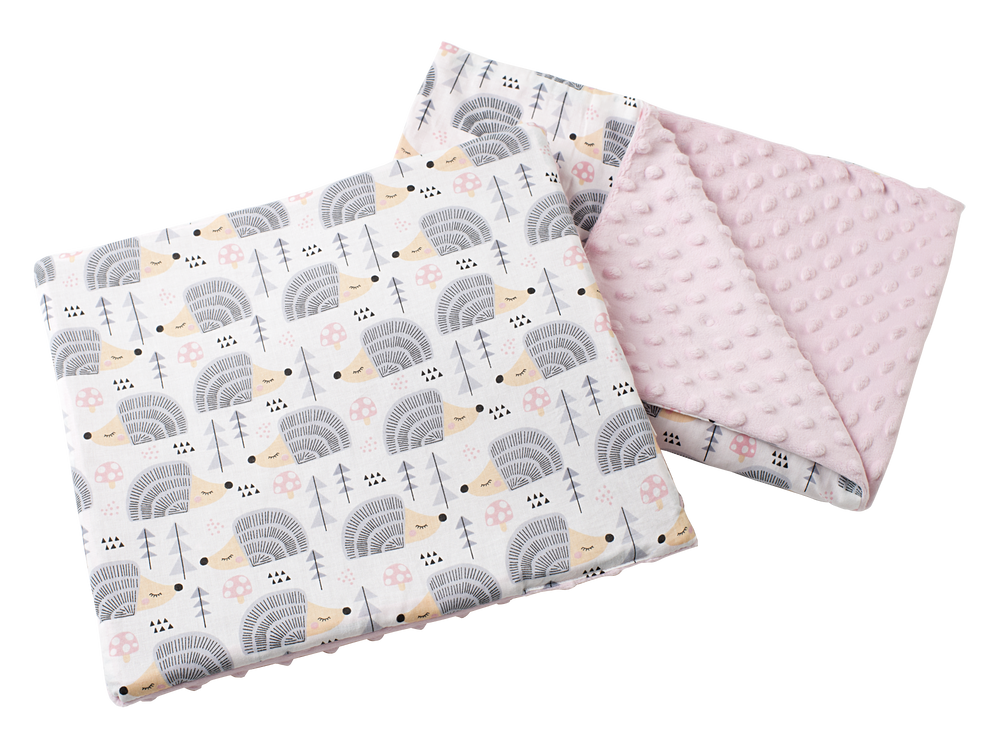 Medi Partners Quilt 55x75 + pillow 35x30 cotton + minky – Gray Hedgehogs + light pink minky