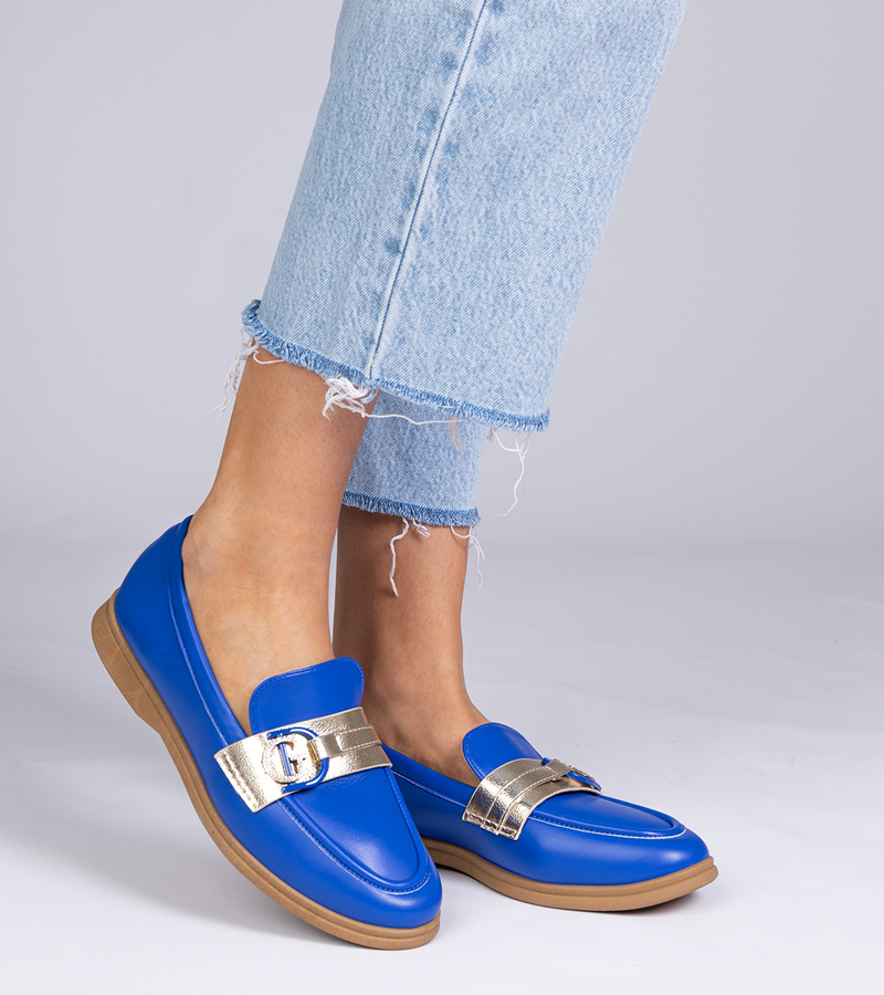 Gemre Mocasini albaștri din piele ecologică cu zirconii Berita