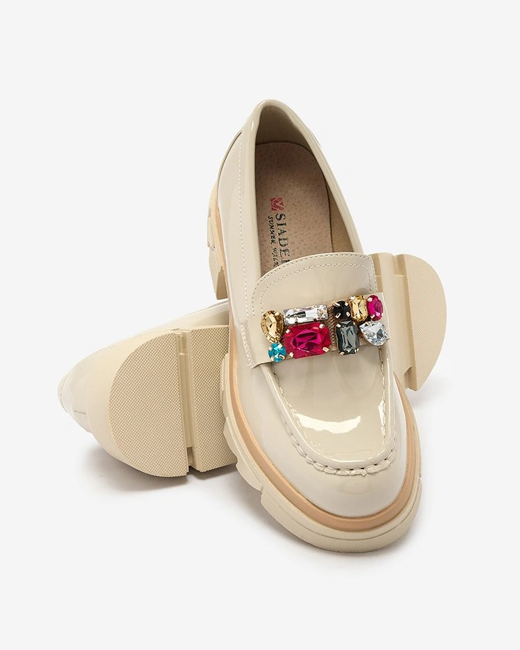 Resti Lacquered cream moccasins with colorful stones Sarin