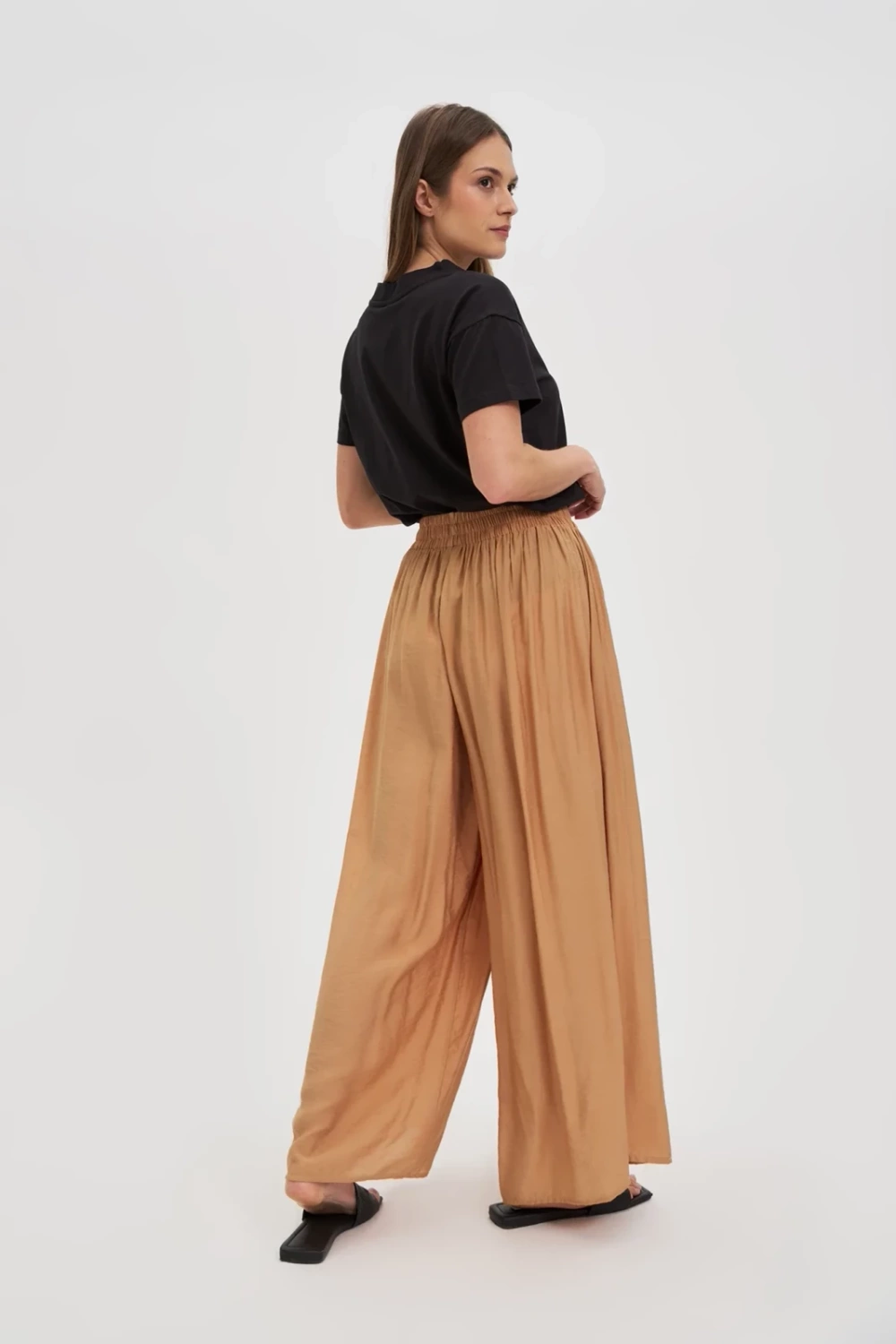 Marisse Beige Viscose Wide-Leg Trousers