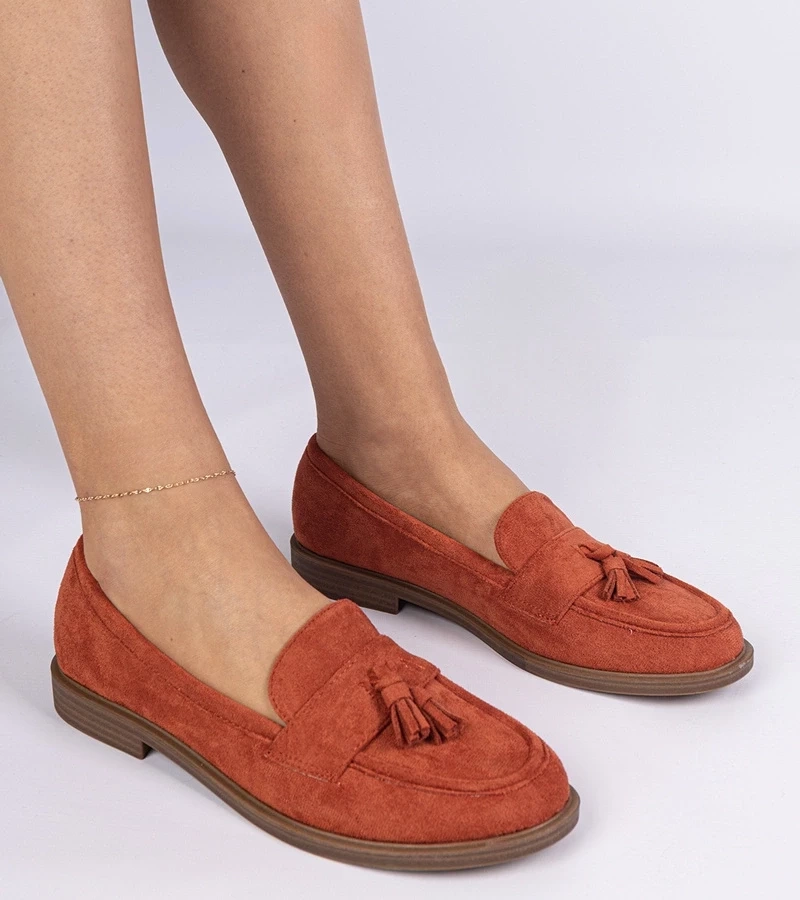 Gemre Mocasini portocalii de damă din piele ecologică întoarsă cu franjuri Marimel