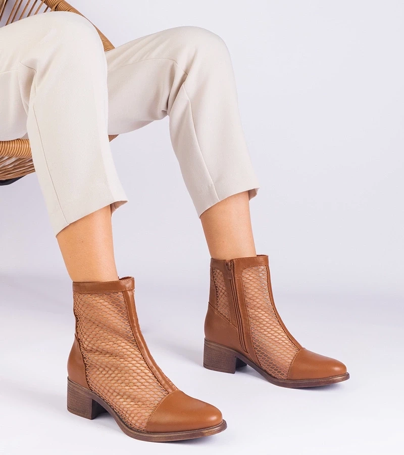 Gemre Botine maro din plasă cu toc Melarka