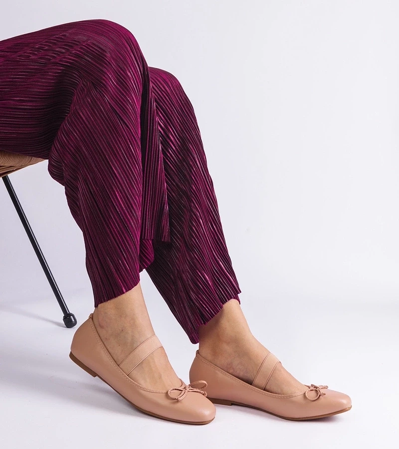 Gemre Balerini bej cu elastic și fundă decorativă Newton