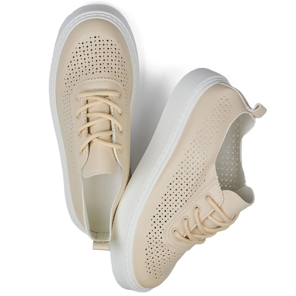 primohurt Beżowe ażurowe trampki damskie na grubej podeszwie beżowe trampki damskie