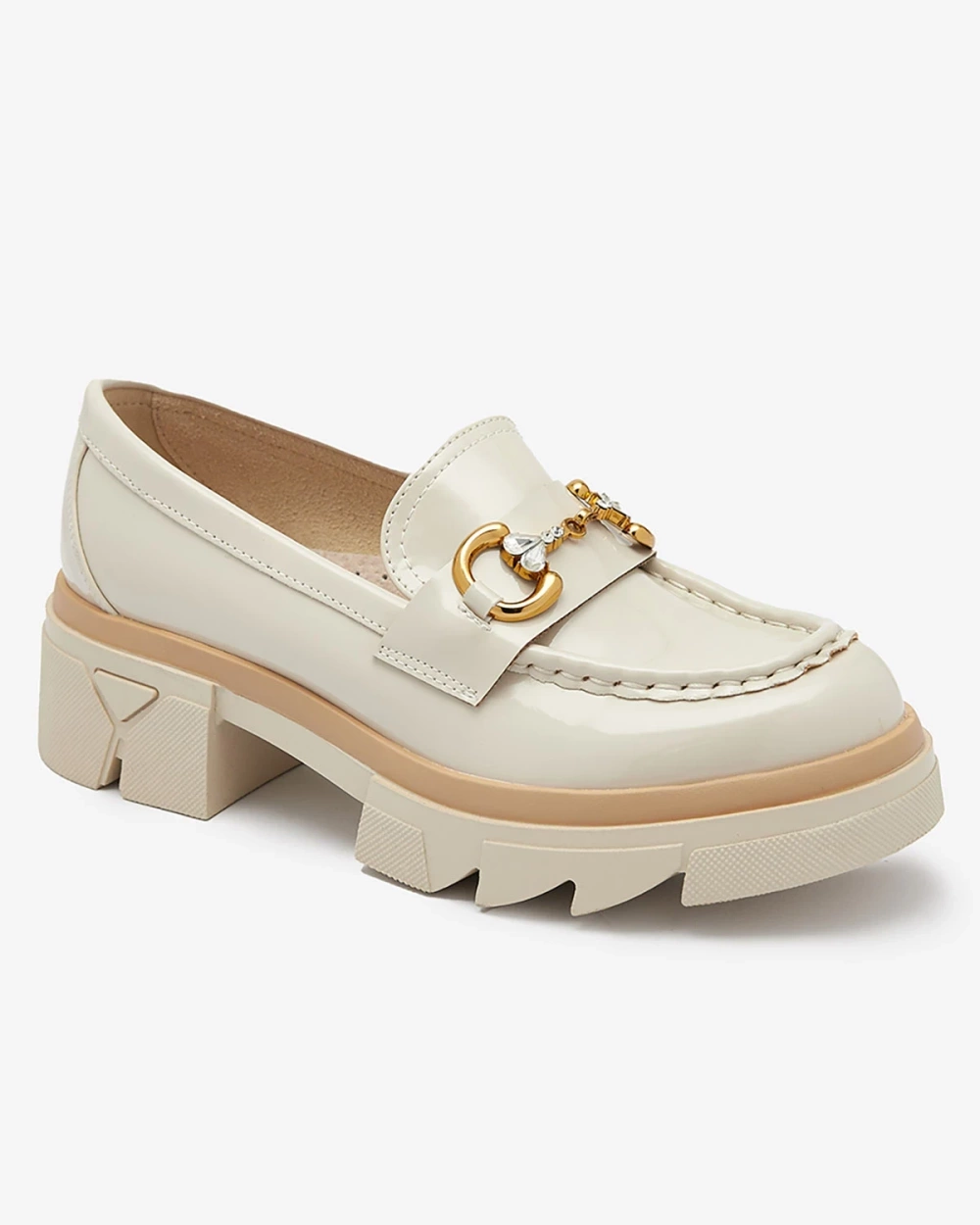 Resti Lacquered beige women&#039;s moccasins with crystals Inriw - Footwear