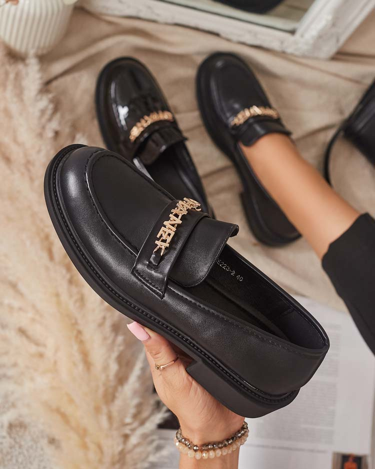 Resti Lacquered women's moccasins in black Kerifi