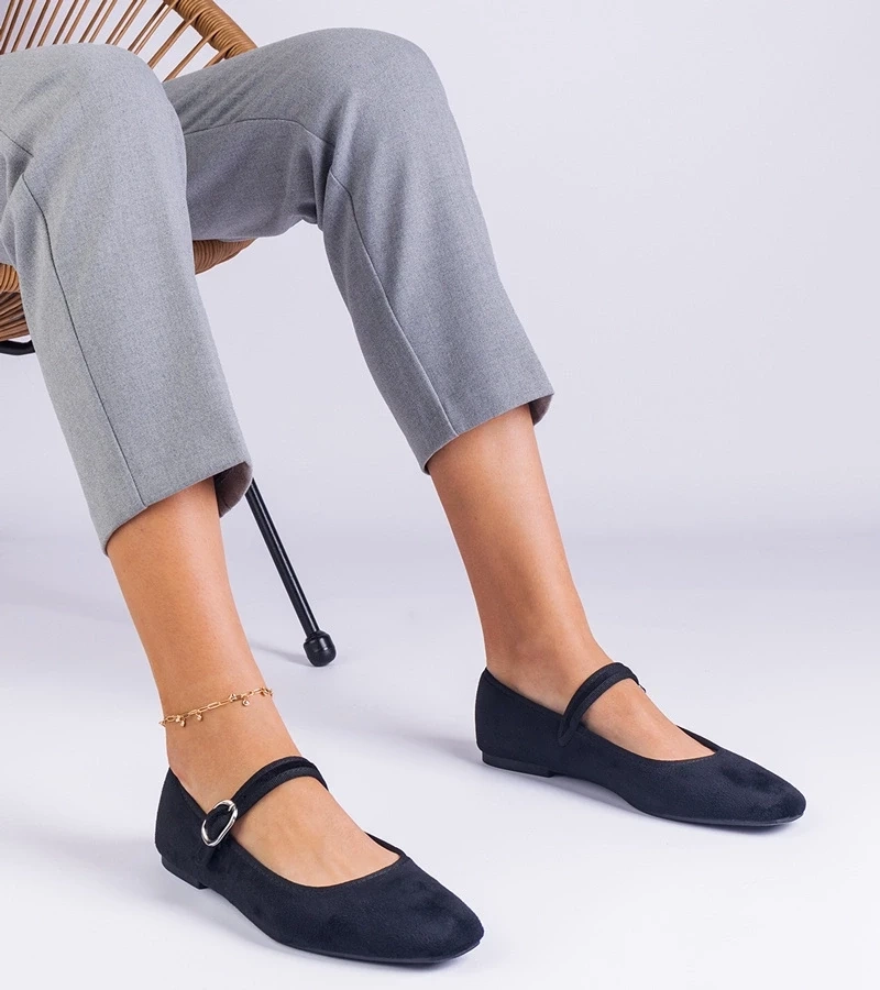 Gemre Balerini negri cu elastic și vârf pătrat Averina