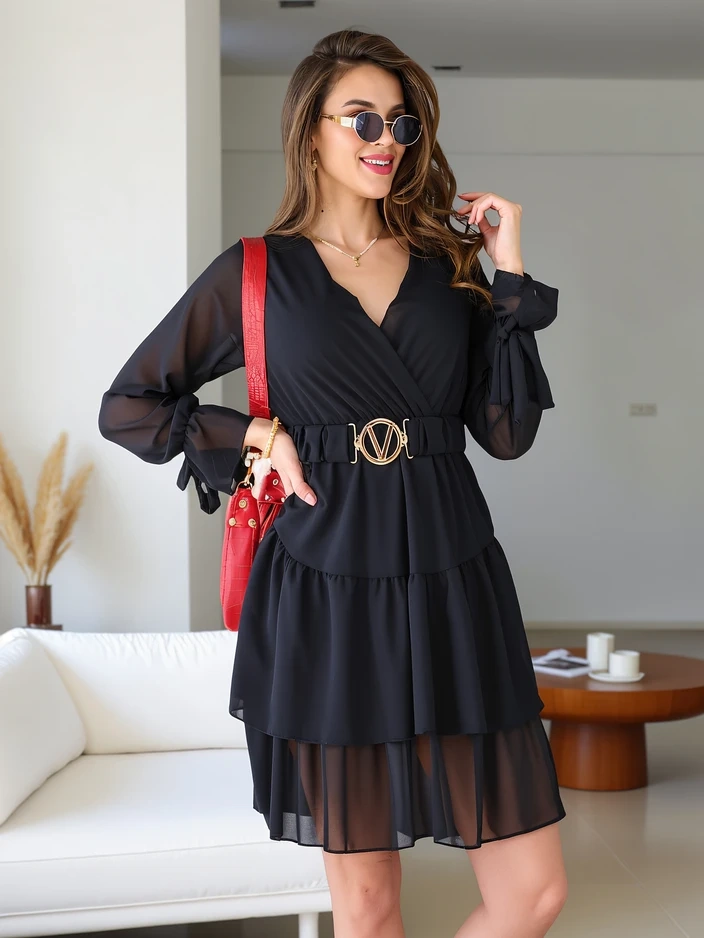 Resti Womens mini dress with frills and wrap neckline