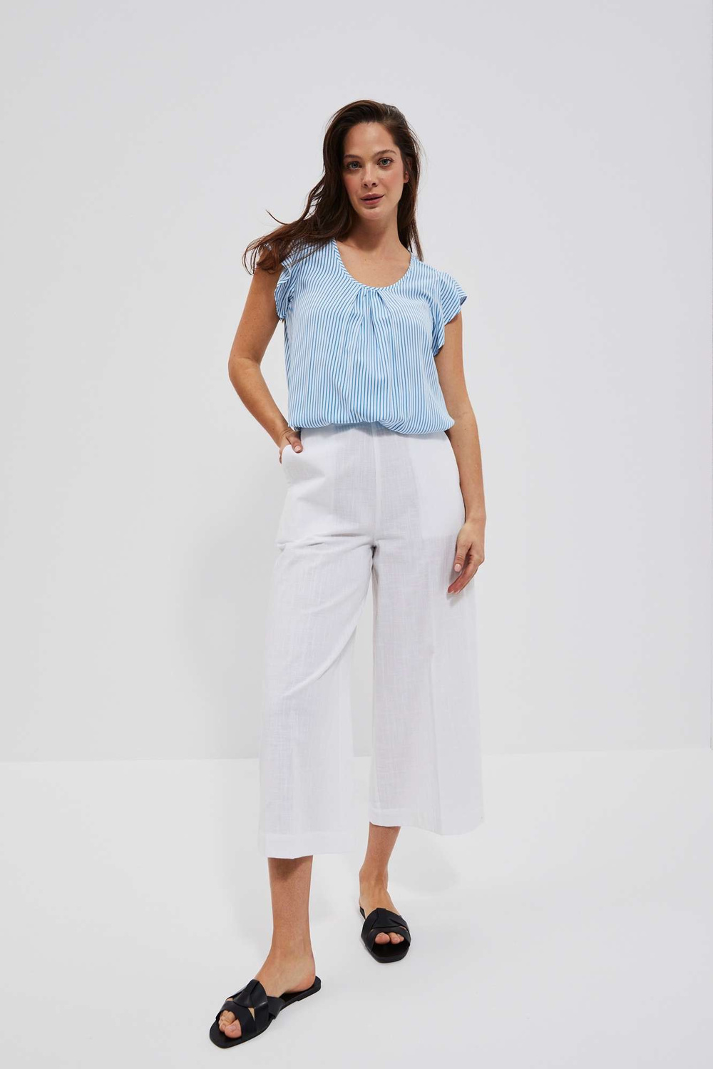 Marisse Women&#039;s Shirt L-Ko-4036 White_Fresh Blue