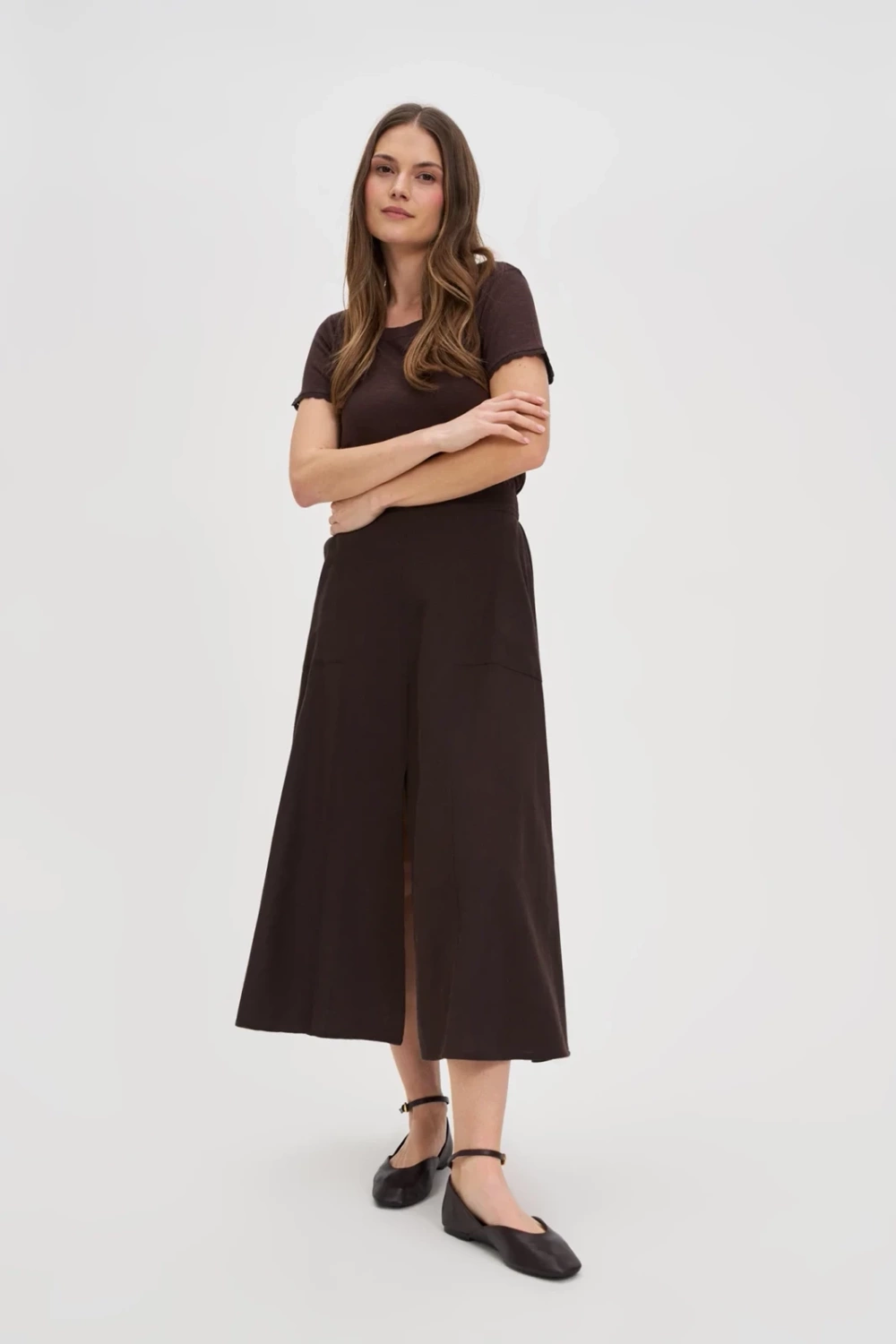 Marisse Brown Skirt With A Slit