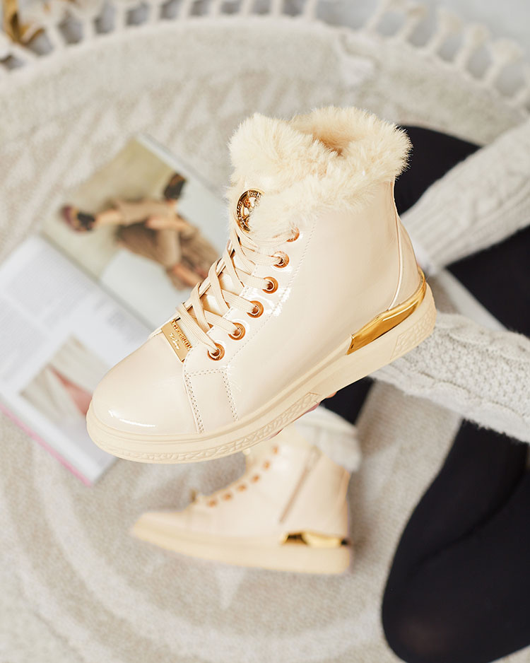 Resti Beige lacquered womens insulated Sylnina boots